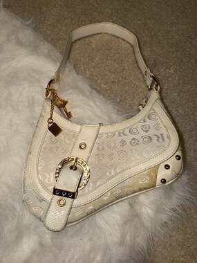 Rocawear Y2K Off-White Monogram Shoulder Bag with Buckle Detail